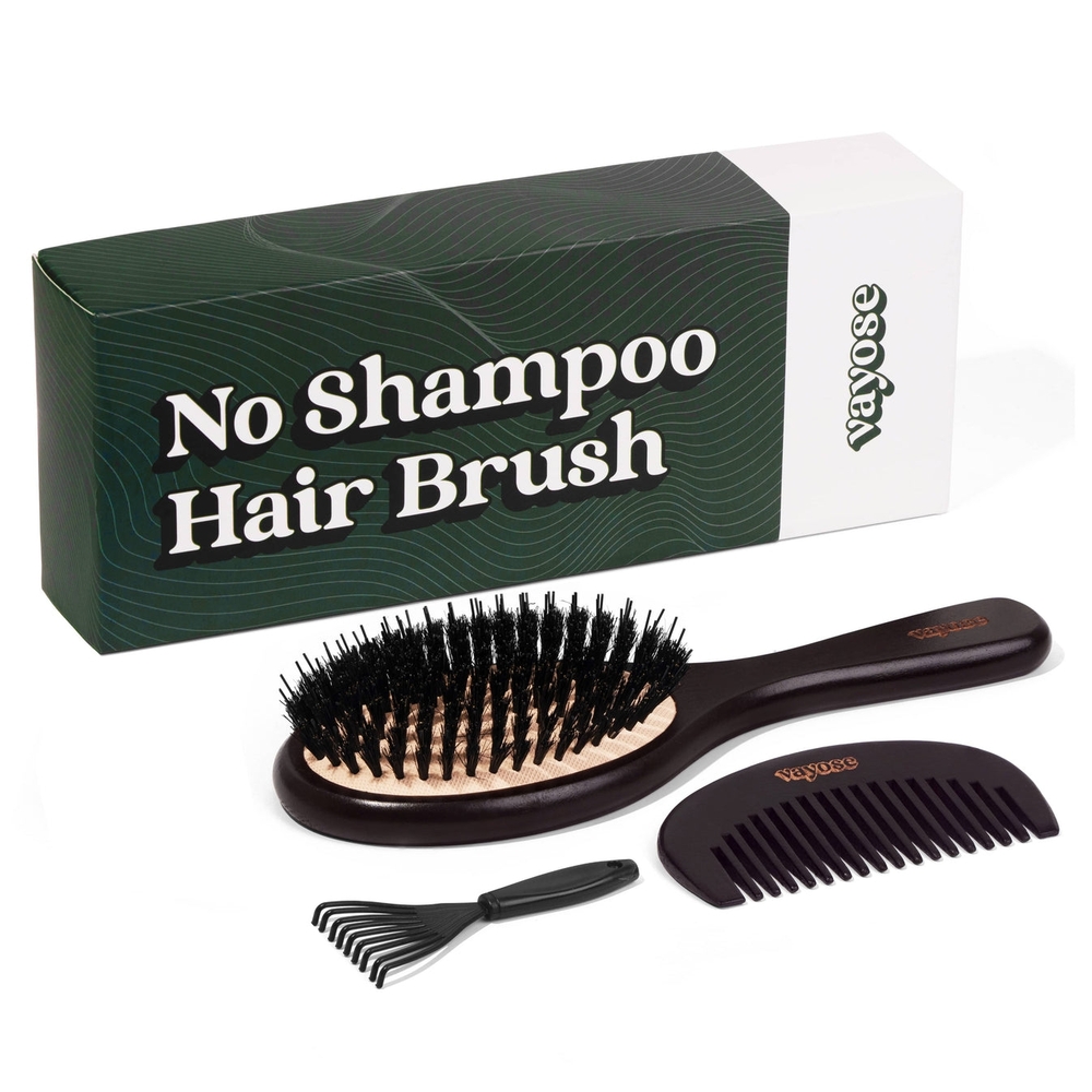 Black No Shampoo Hair Brush Set